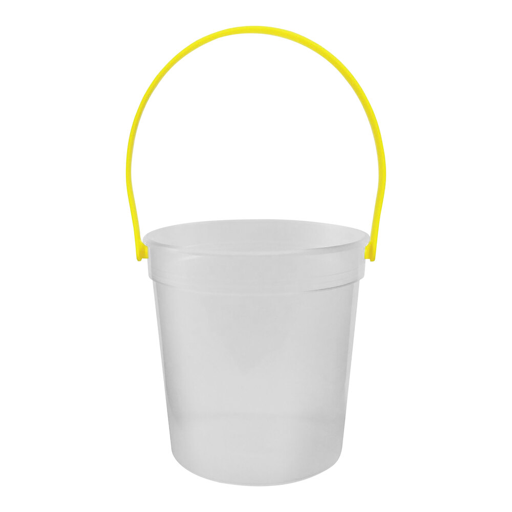 Howw Manufacturing 32 oz. Clear Customizable Plastic Drink Bucket with Yellow Handle - 48/Case