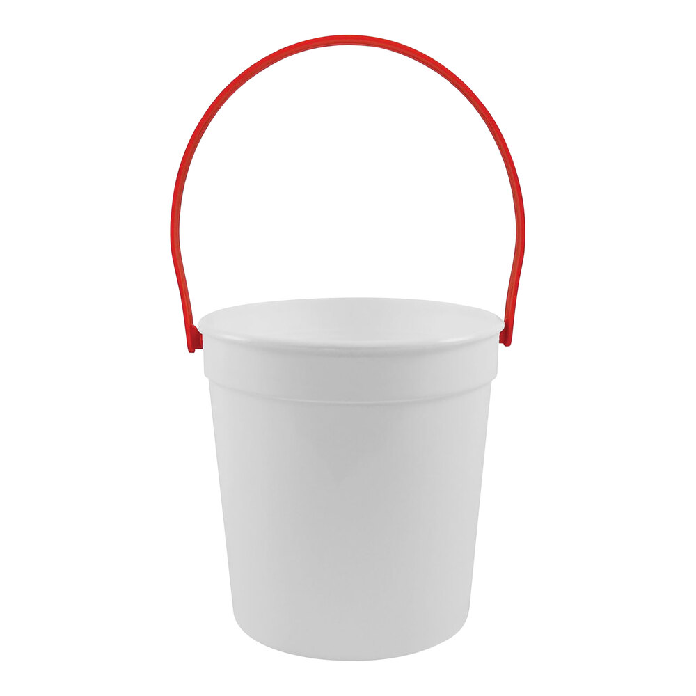 Howw Manufacturing 32 oz. White Customizable Plastic Drink Bucket with Red Handle - 48/Case