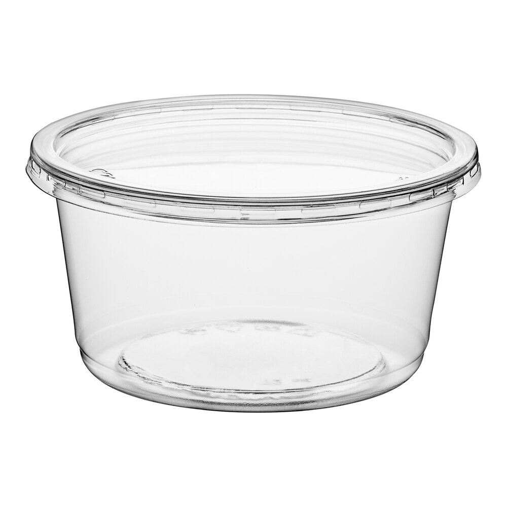 Choice 12 oz. Ultra Clear Round Recycled PET Plastic Deli Container with Lid - 250/Case