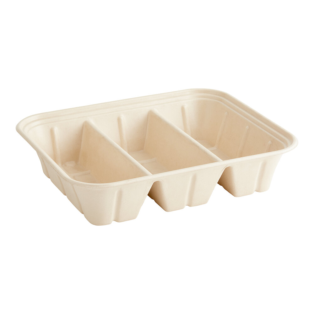World Centric 104 oz. Compostable Fiber 3-Compartment Catering Pan - 25/Pack