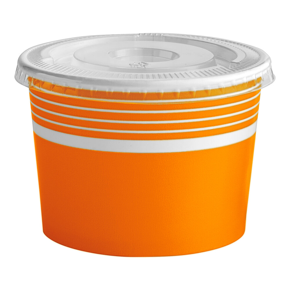 Choice 12 oz. Orange Paper Frozen Yogurt / Food Cup with Flat Lid - 50/Case