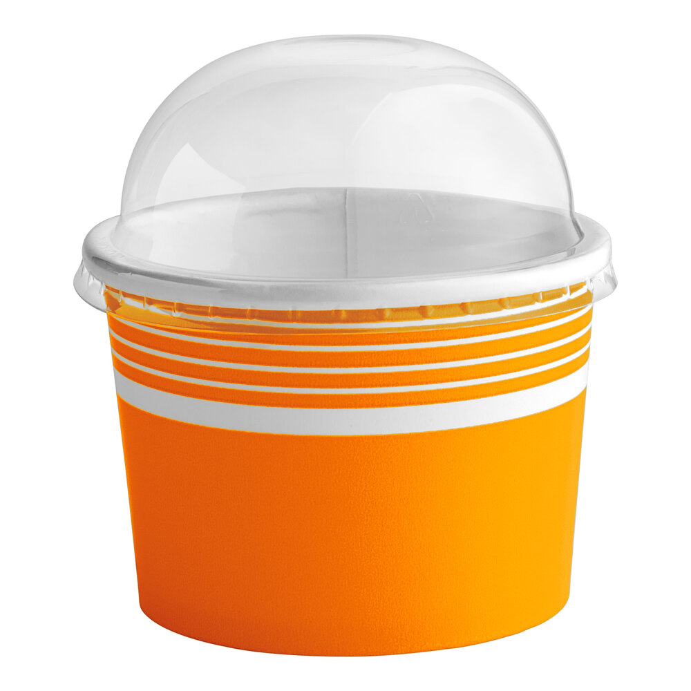 Choice 12 oz. Orange Paper Frozen Yogurt / Food Cup with Dome Lid - 50/Case