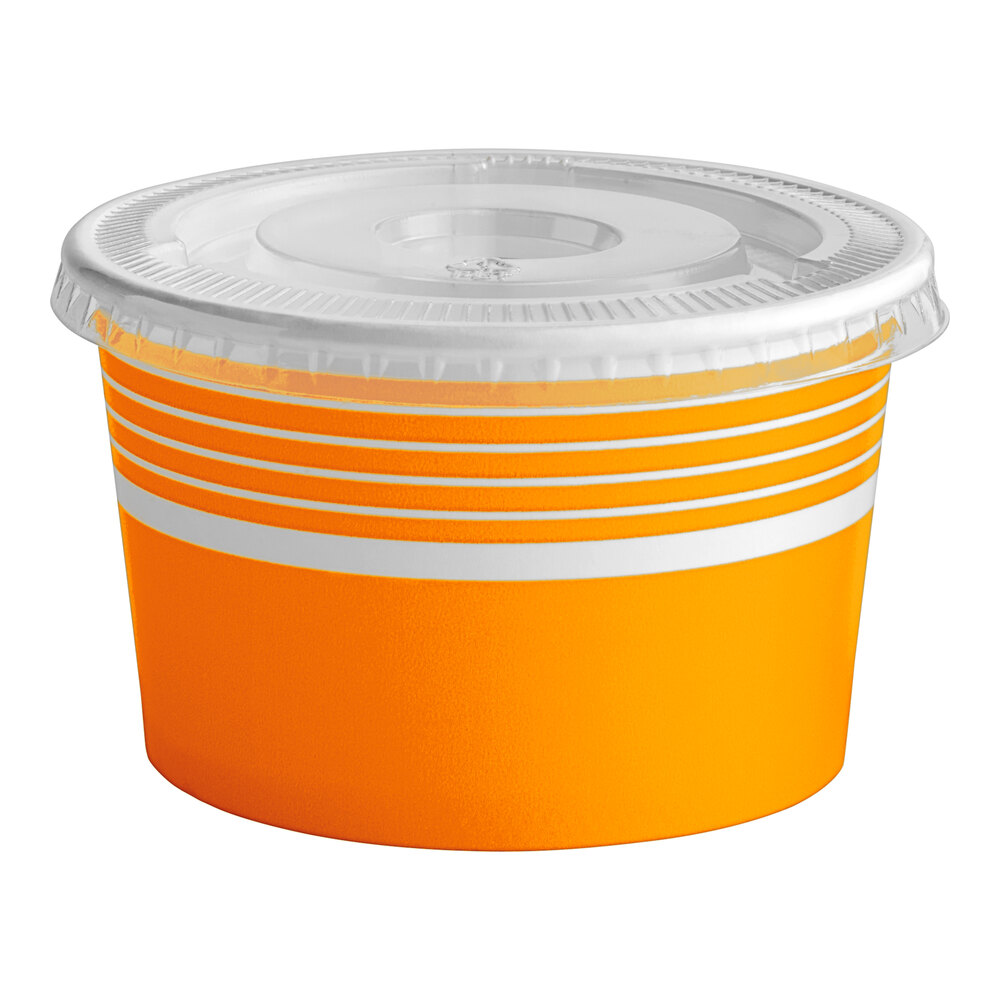 Choice 8 oz. Orange Paper Frozen Yogurt / Food Cup with Flat Lid - 50/Case