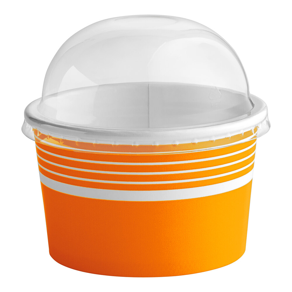Choice 8 oz. Orange Paper Frozen Yogurt / Food Cup with Dome Lid - 50/Case