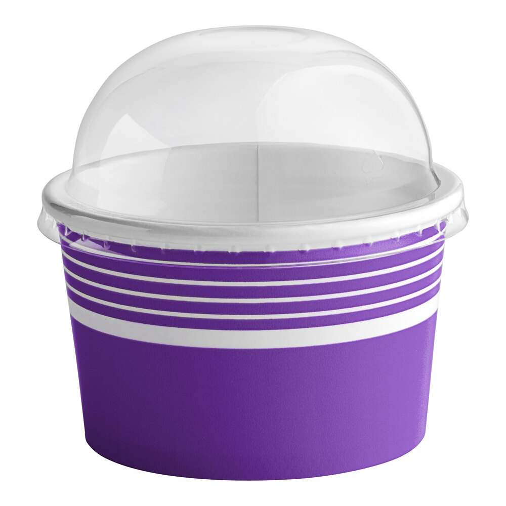 Choice 8 oz. Purple Paper Frozen Yogurt / Food Cup with Dome Lid - 50/Case