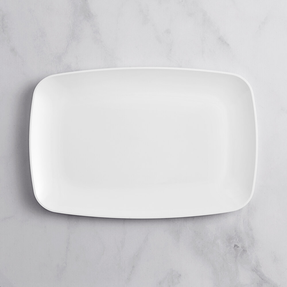 Visions Coupe 12 3/4" x 8 1/4" White Rectangular Plastic Platter - 10/Sample