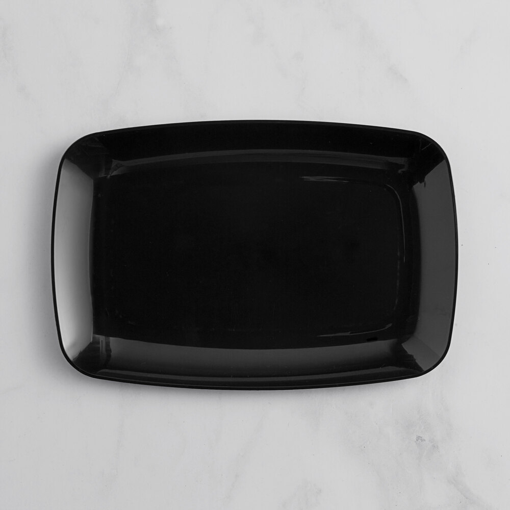 Visions Coupe 12 3/4" x 8 1/4" Black Rectangular Plastic Platter - 10/Sample