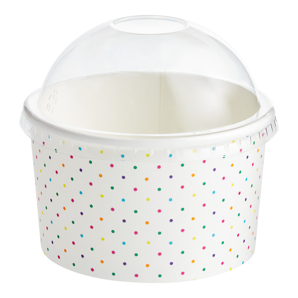 Choice 16 oz. Polka Dot Paper Frozen Yogurt / Food Cup with Dome Lid - 50/Case