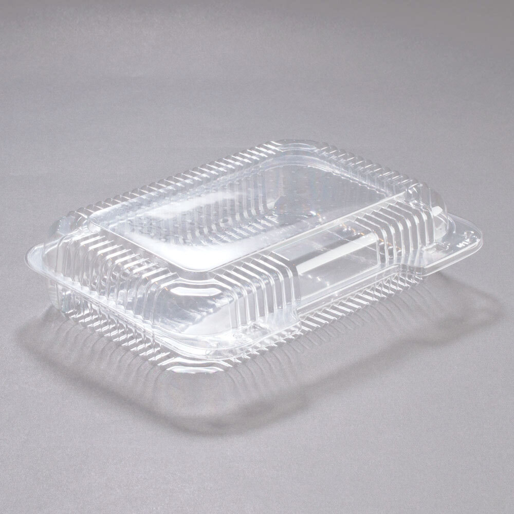 Dart StayLock® 9 3/8" x 6 3/4" x 2 1/8" Clear Hinged PET Plastic Medium Shallow Dome Oblong Container - 125/Pack