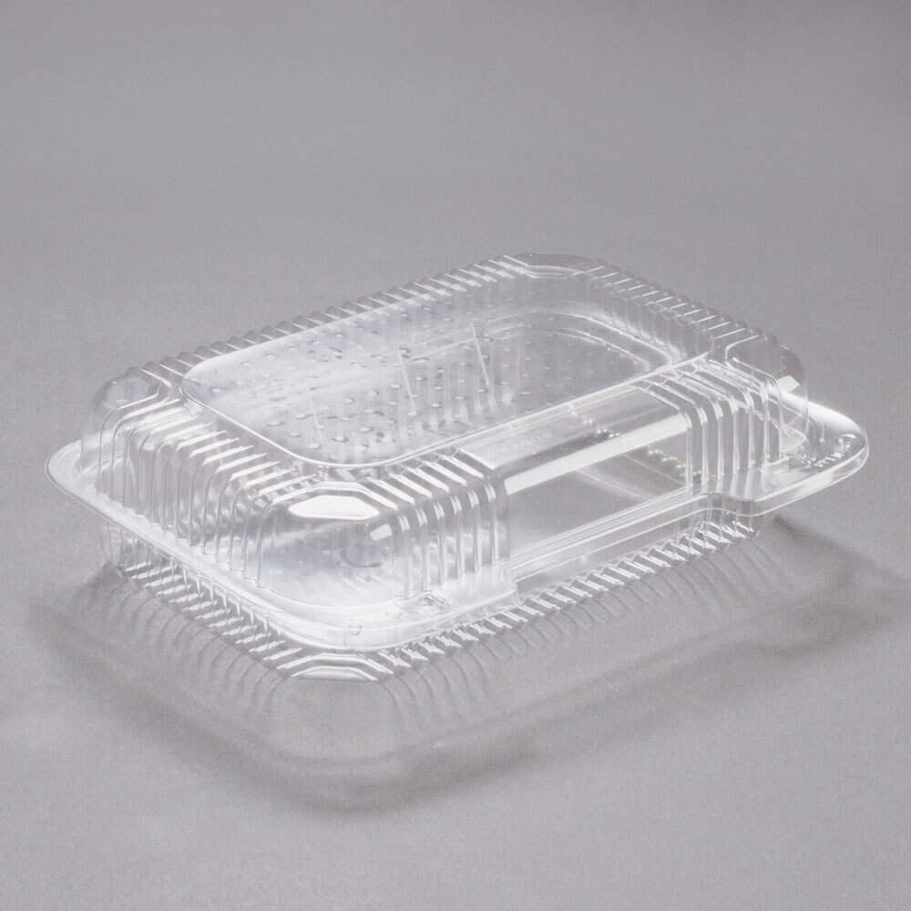 Dart StayLock® 9 3/8" x 6 3/4" x 2 5/8" Clear Hinged PET Plastic Medium Dome Oblong Container - 125/Pack