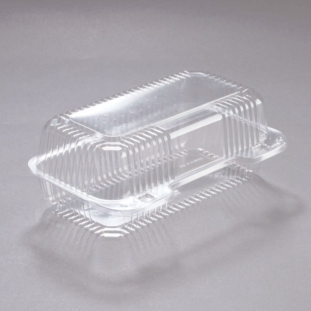 Dart StayLock® 9" x 5 3/8" x 3 1/2" Clear Hinged PET Plastic 9" Medium Oblong Container - 125/Pack
