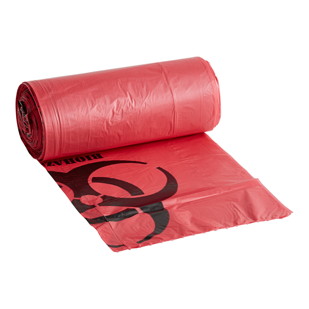 10 Gallon 12 Microns 24" x 24" High Density Red Isolation Infectious Waste Bag / Biohazard Bag - 1,000/Case