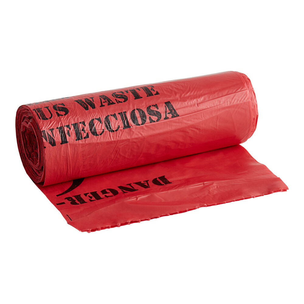 30 Gallon 17 Microns 33" x 40" High Density Red Isolation Infectious Waste Bag / Biohazard Bag - 250/Case