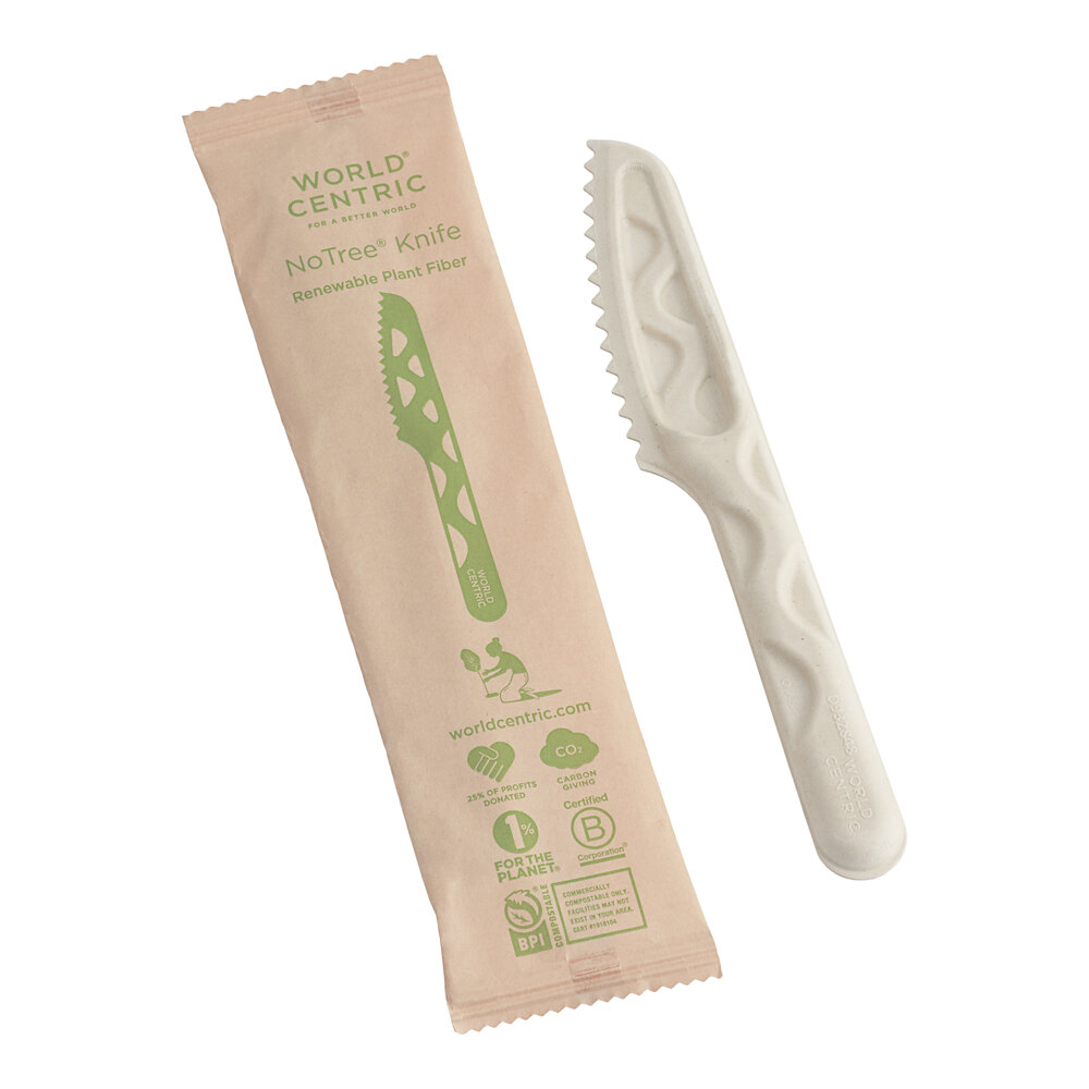 World Centric 6" Wrapped Compostable Fiber Knife - 750/Case