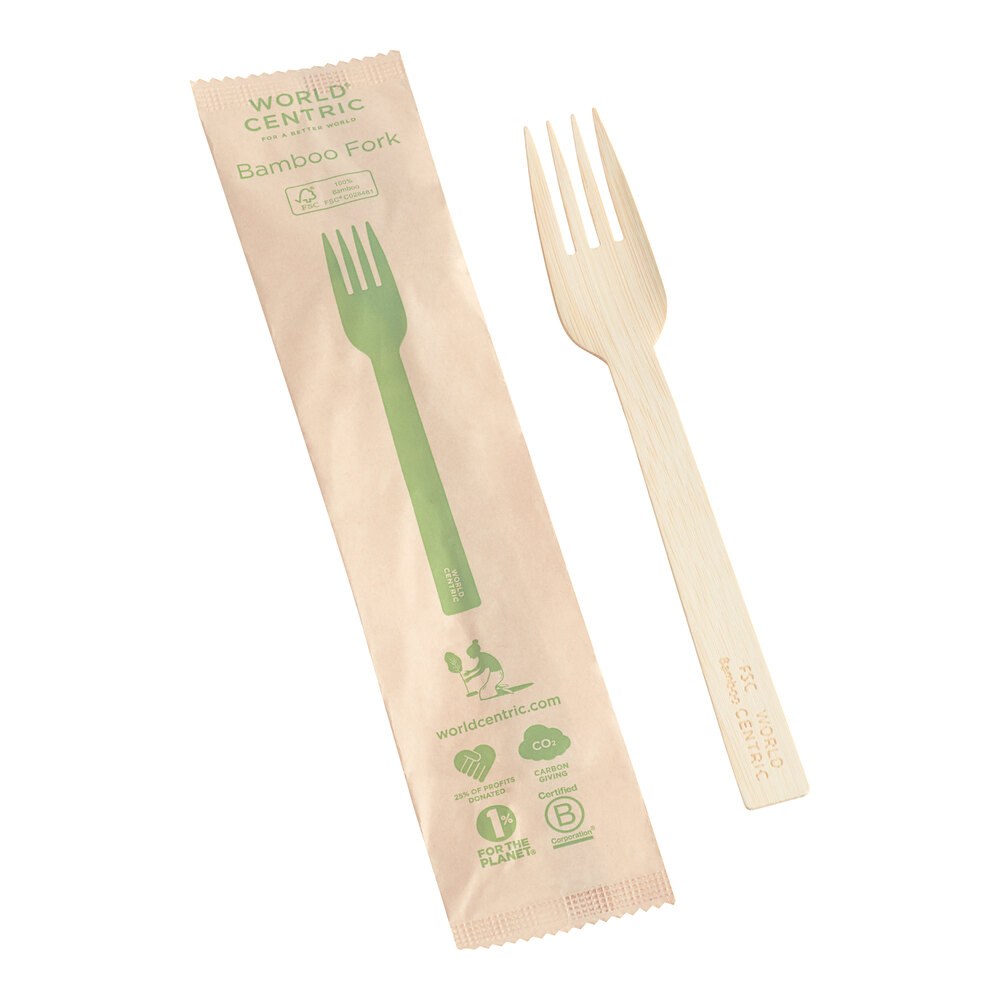 World Centric 6 11/16" Wrapped Compostable Bamboo Fork - 750/Case