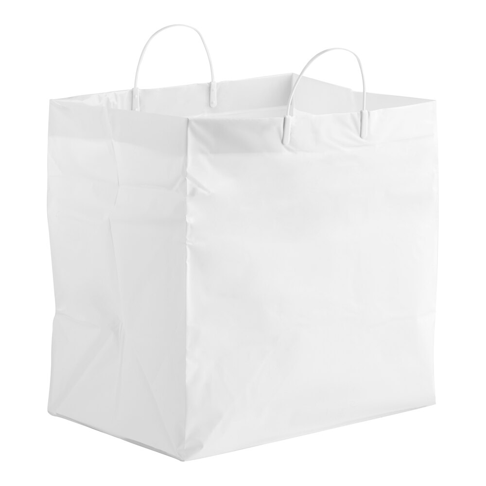 Inno-Pak 14" x 10" x 15" 2.5 Mil White Rigid Plastic Handled Shopper Bag - 100/Case