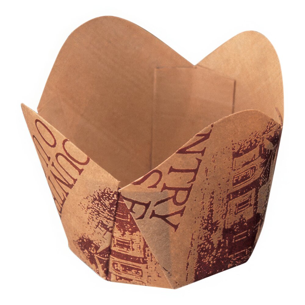 Welcome Home Brands 1 13/16" x 1 13/16" Brown "Country Home" Scalloped Baking Cup - 500/Case