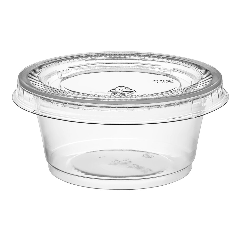 Choice 2 oz. Clear Plastic Souffle Cup / Portion Cup with PET Plastic Lid - 100/Case