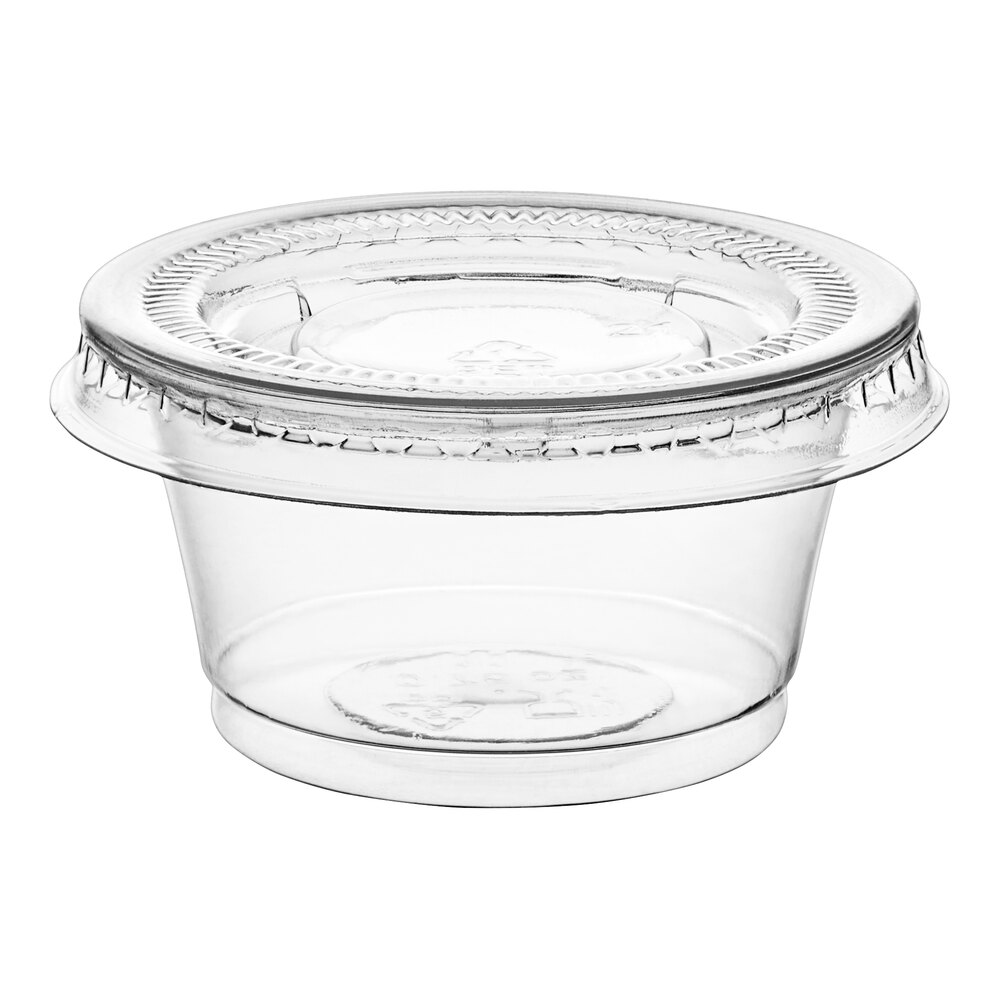 Choice 0.75 oz. Clear Plastic Souffle Cup / Portion Cup with PET Plastic Lid - 100/Case