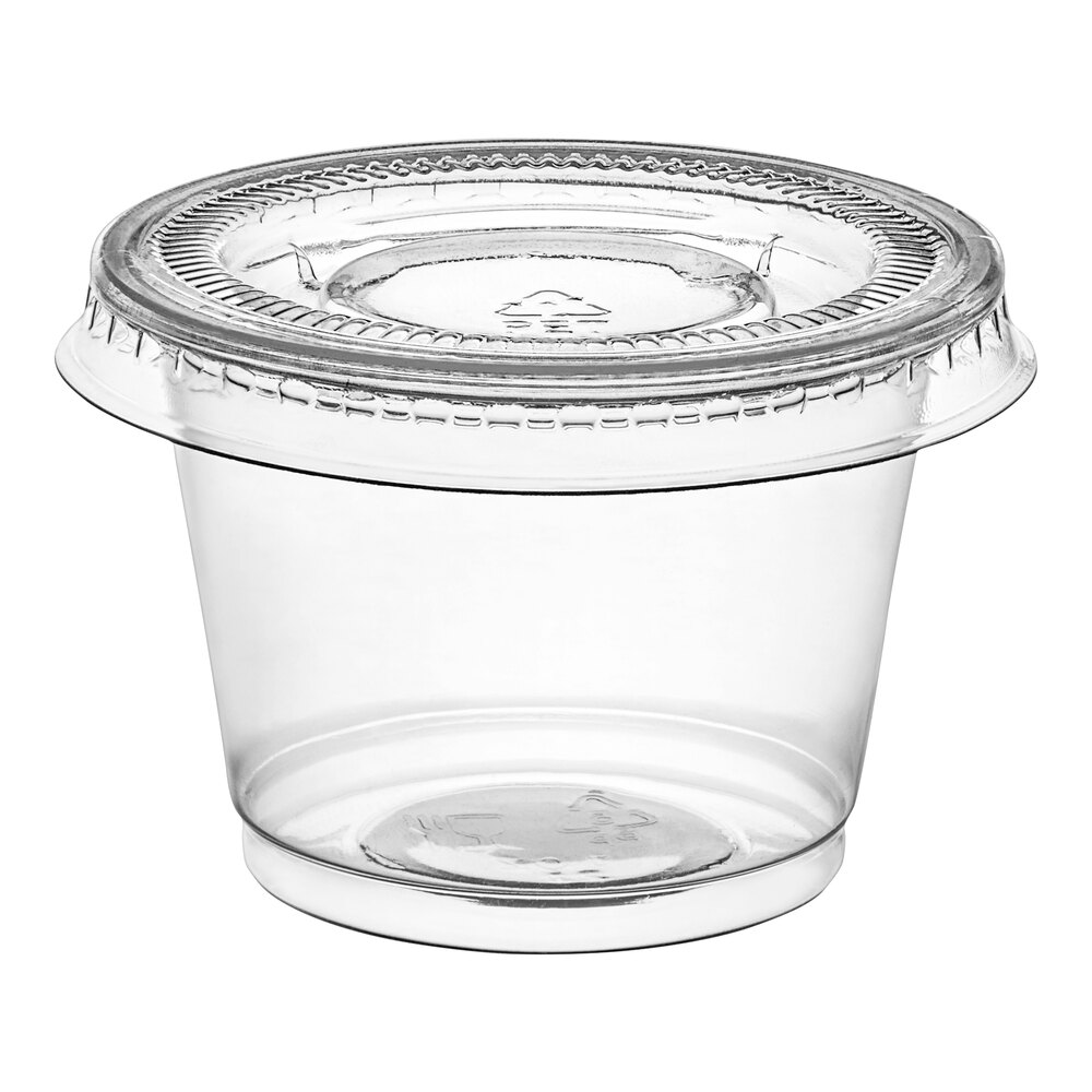 Choice 1 oz. Clear Plastic Souffle Cup / Portion Cup with PET Plastic Lid - 100/Case