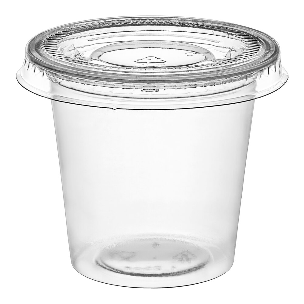 Choice 1.25 oz. Clear Plastic Souffle Cup / Portion Cup with PET Plastic Lid - 100/Case