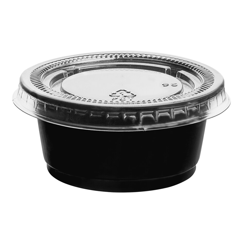 Choice 2 oz. Black Plastic Souffle Cup / Portion Cup with PET Plastic Lid - 100/Case