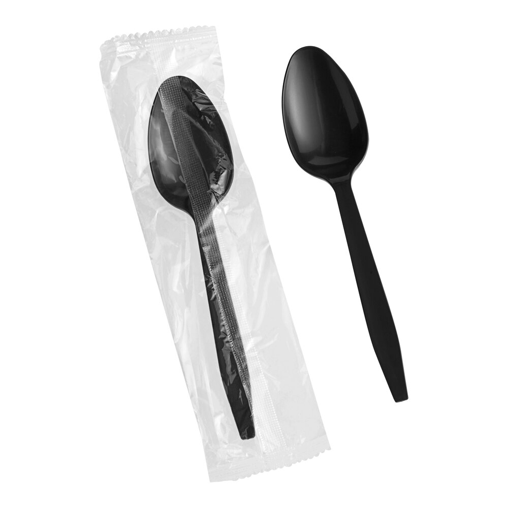 Choice Black Heavy Weight Wrapped Polypropylene Plastic Teaspoon - 1,000/Case
