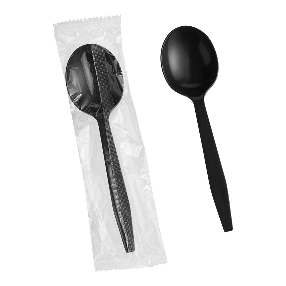 Choice Black Heavy Weight Wrapped Polypropylene Plastic Soup Spoon - 1,000/Case