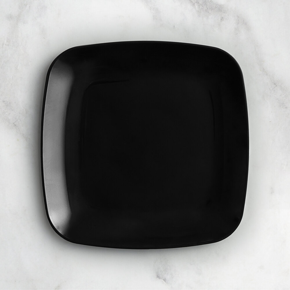 Visions Coupe 10" Black Square Plastic Plate - 10/Sample