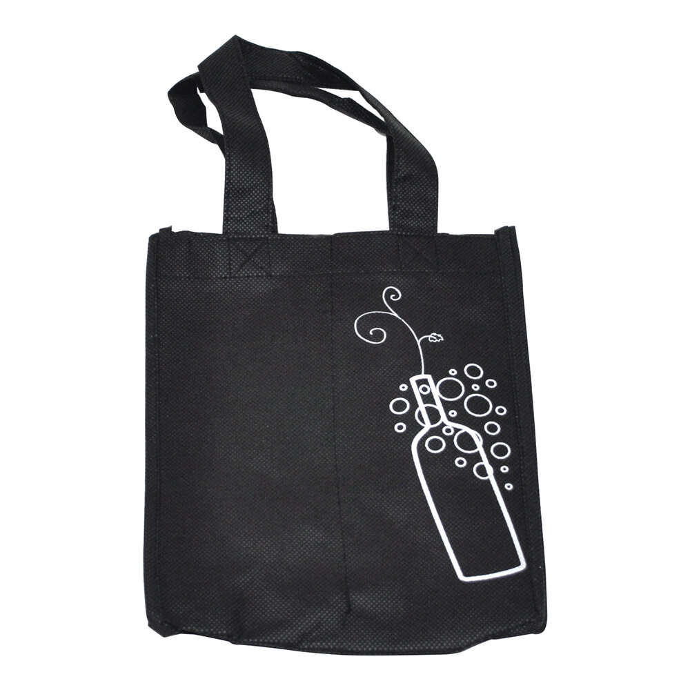 LK Packaging Black Non-Woven Reusable Four Bottle Wine Bag - 300/Case