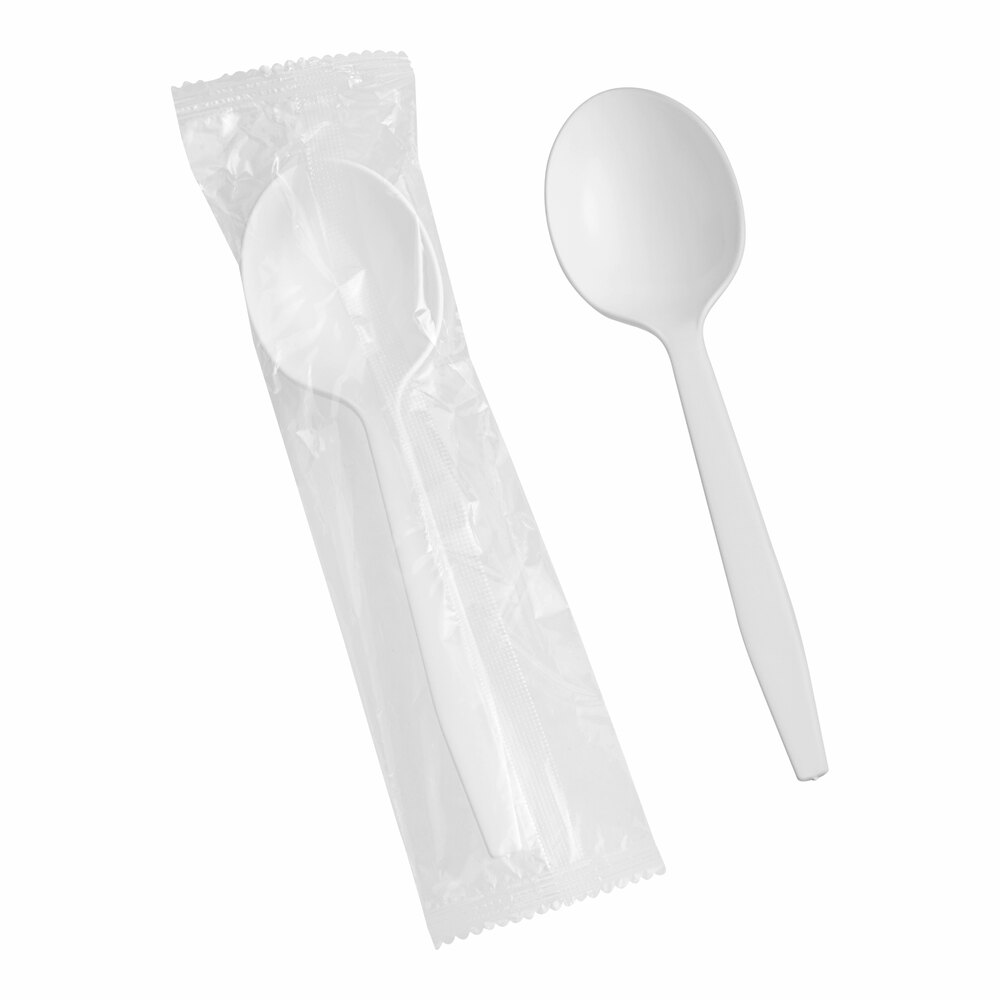 Choice White Heavy Weight Wrapped Polypropylene Plastic Soup Spoon - 1,000/Case