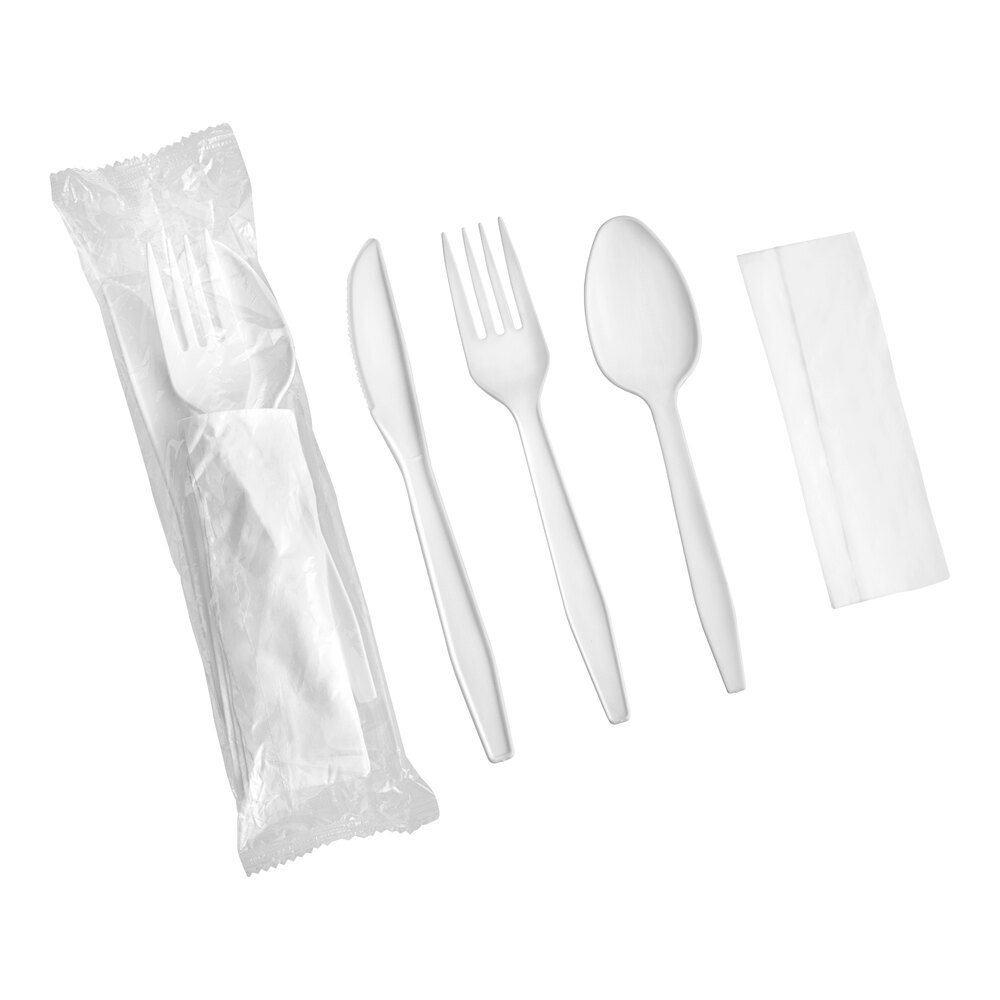 Choice White Heavy Weight Polypropylene Plastic Cutlery Pack with Napkin - 250/Case