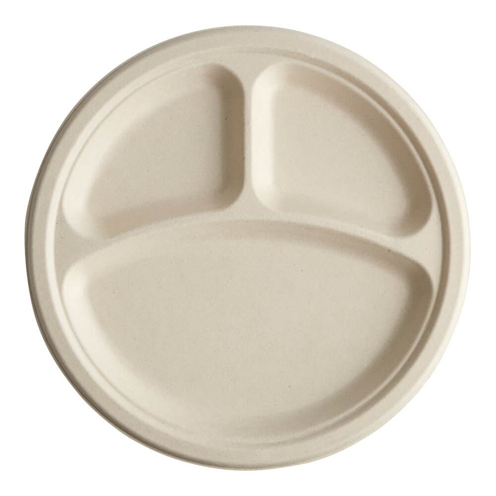 World Centric 10" 3-Compartment Round Compostable Plant Fiber Plate - 700/Case
