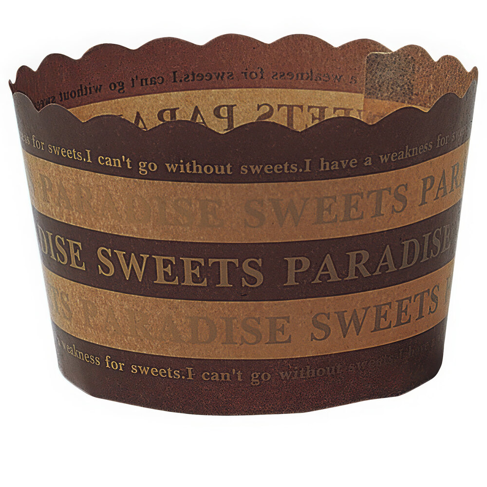 Welcome Home Brands 2 5/8" x 2" Brown Striped "Sweets Paradise" Scalloped Baking Cup - 500/Case