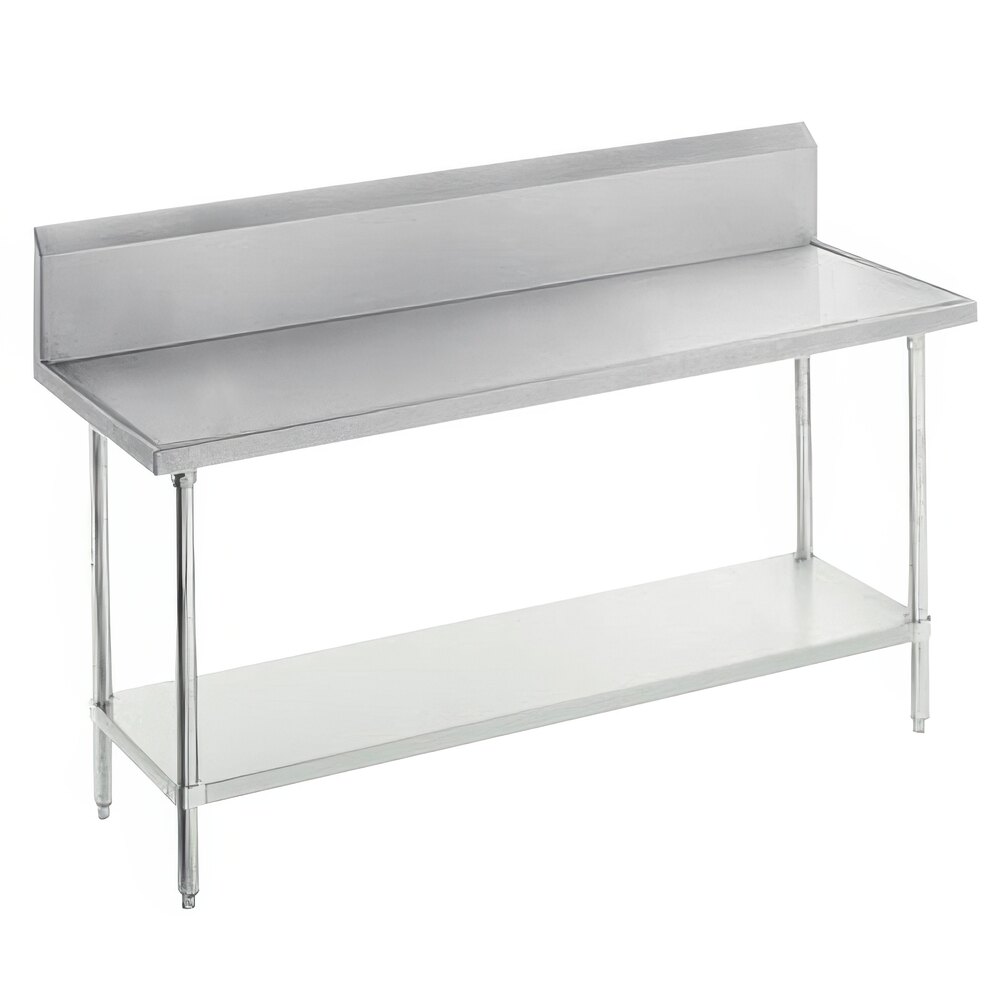Advance Tabco VKG-307 Spec Line 30" x 84" 14 Gauge Work Table with Galvanized Undershelf and 10" Backsplash