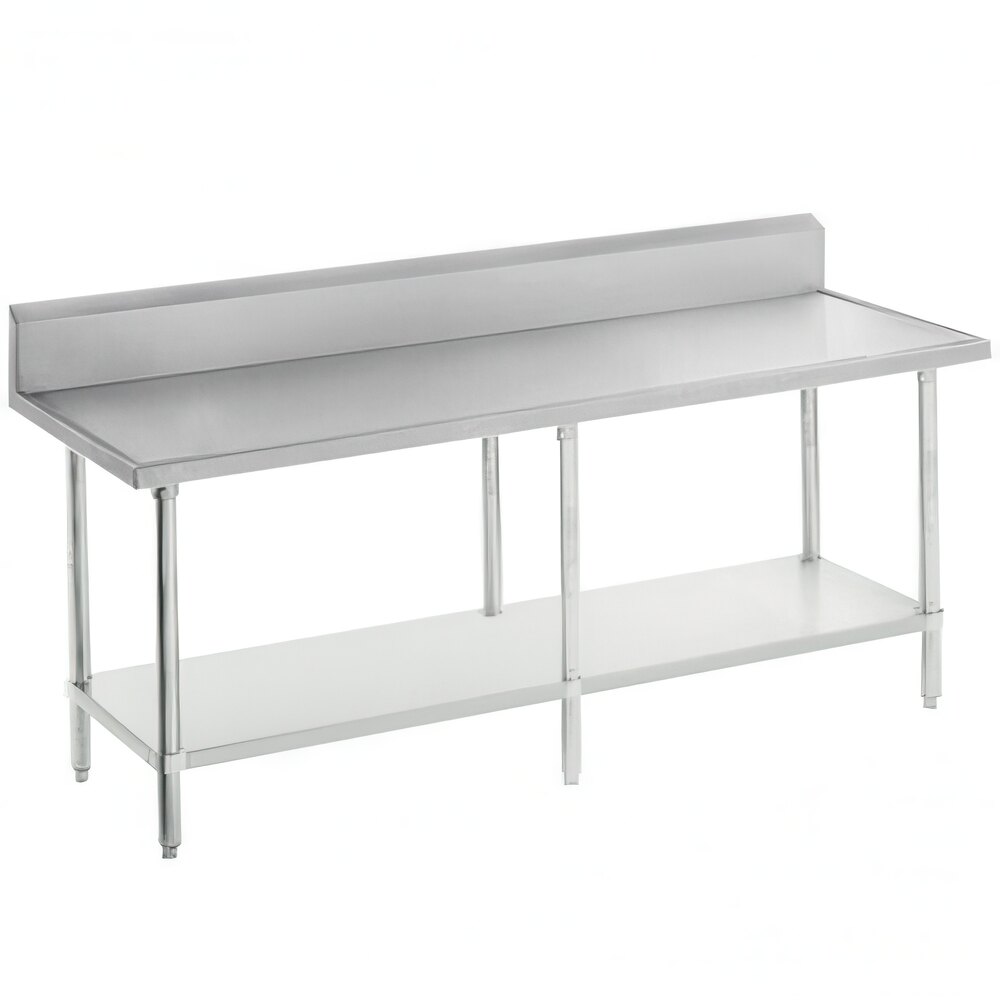Advance Tabco VKG-369 Spec Line 36" x 108" 14 Gauge Work Table with Galvanized Undershelf and 10" Backsplash