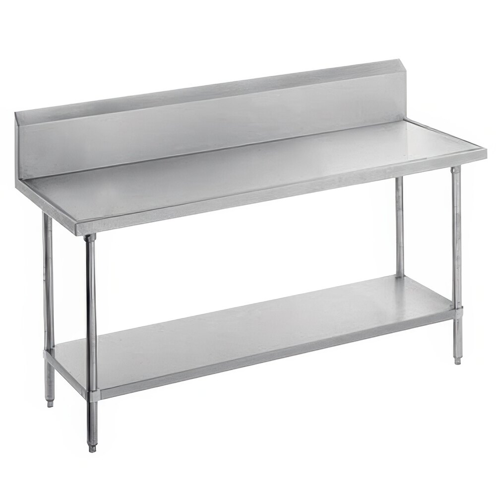 Advance Tabco VKS-302 Spec Line 30" x 24" 14 Gauge Work Table with Stainless Steel Undershelf and 10" Backsplash