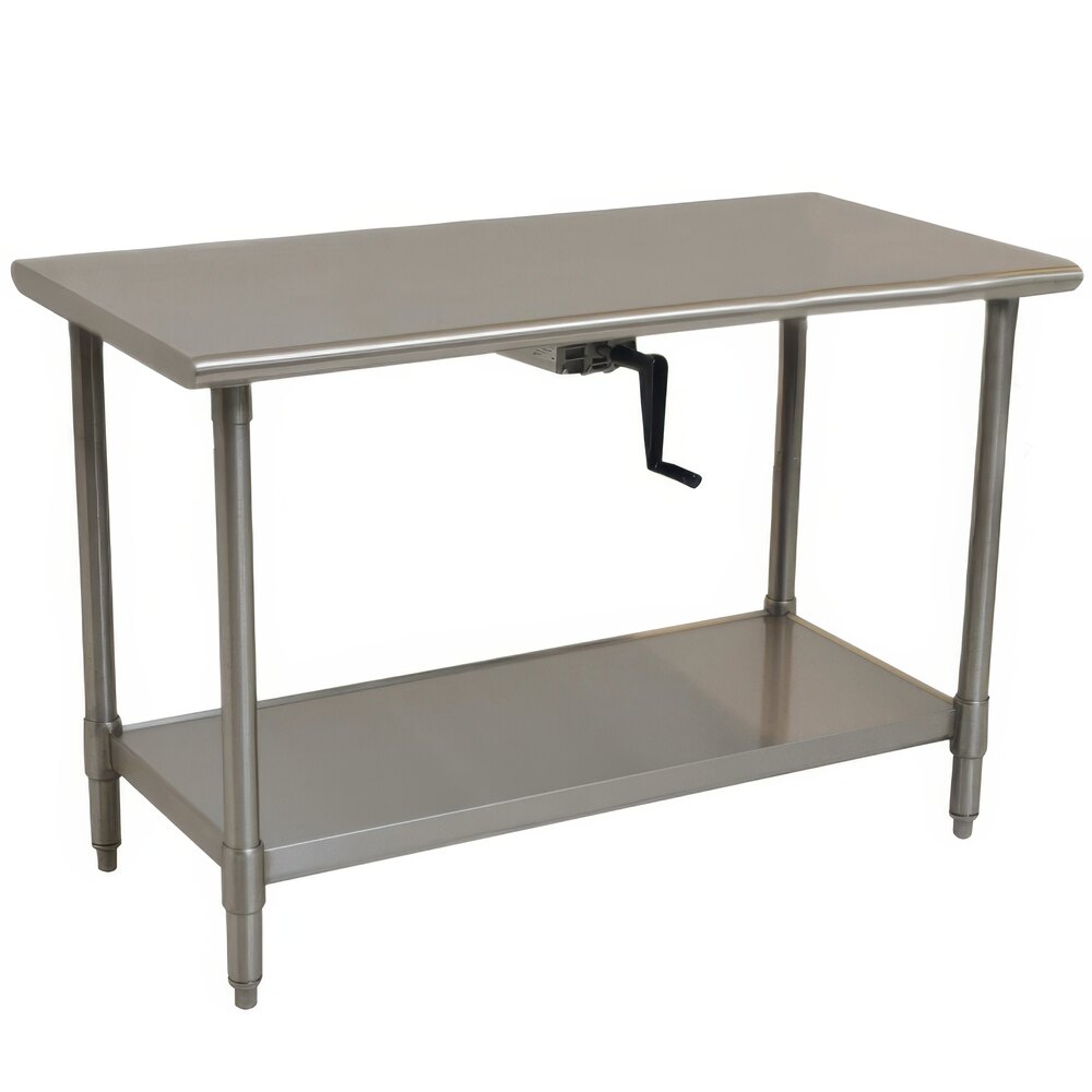 Eagle Group T3060SE-BS-HA 14 Gauge Type 304 Stainless Steel Adjustable Height ADA / Ergonomic Work Table with Backsplash and Undershelf - 30" x 60" - Center Crank Case
