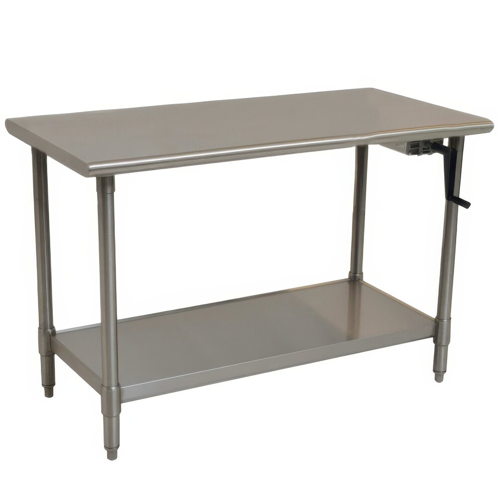 Eagle Group T2460SE-HA Right Crank 14 Gauge Type 304 Stainless Steel Adjustable Height ADA / Ergonomic Work Table with Undershelf - 24" x 60"
