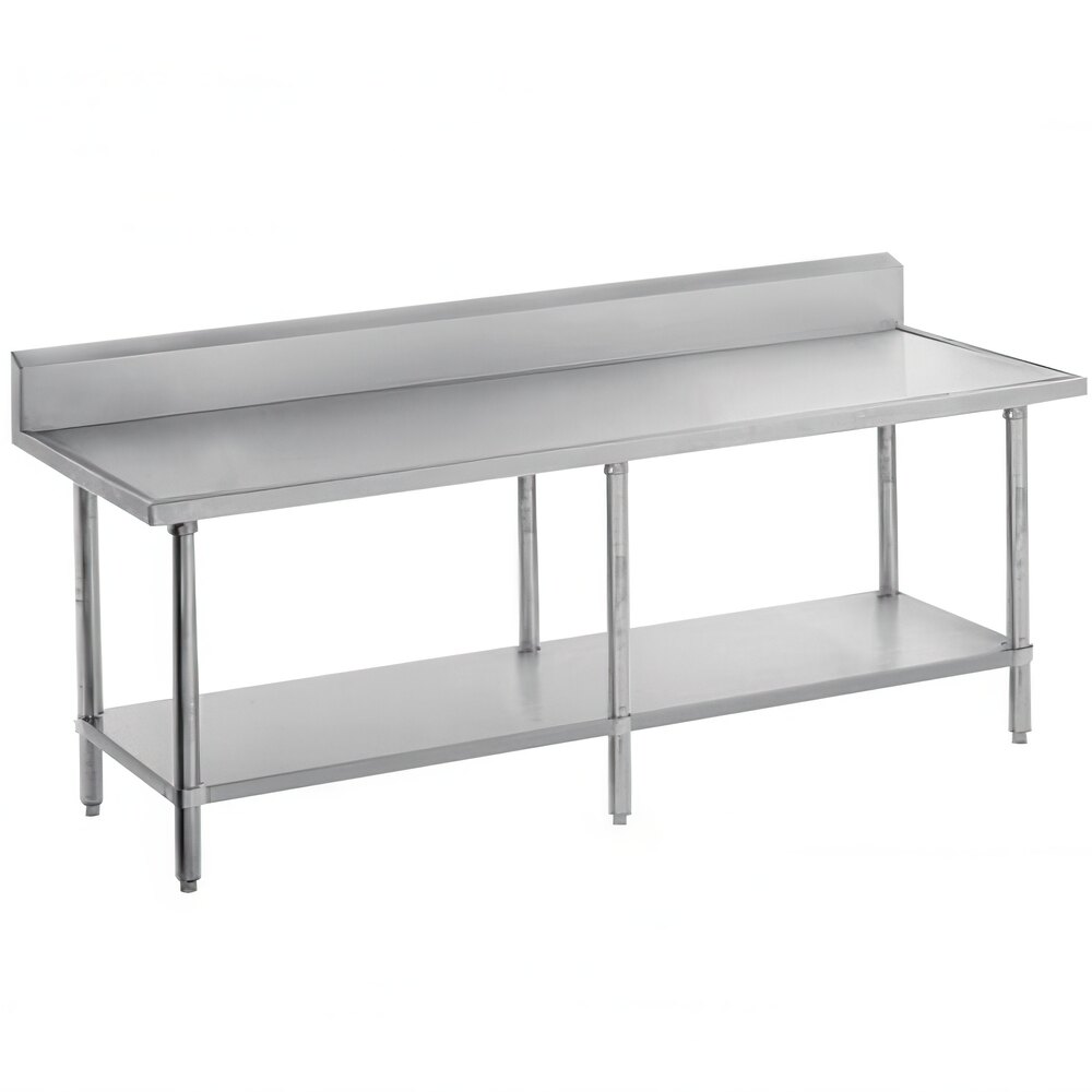 Advance Tabco VKS-369 Spec Line 36" x 108" 14 Gauge Work Table with Stainless Steel Undershelf and 10" Backsplash