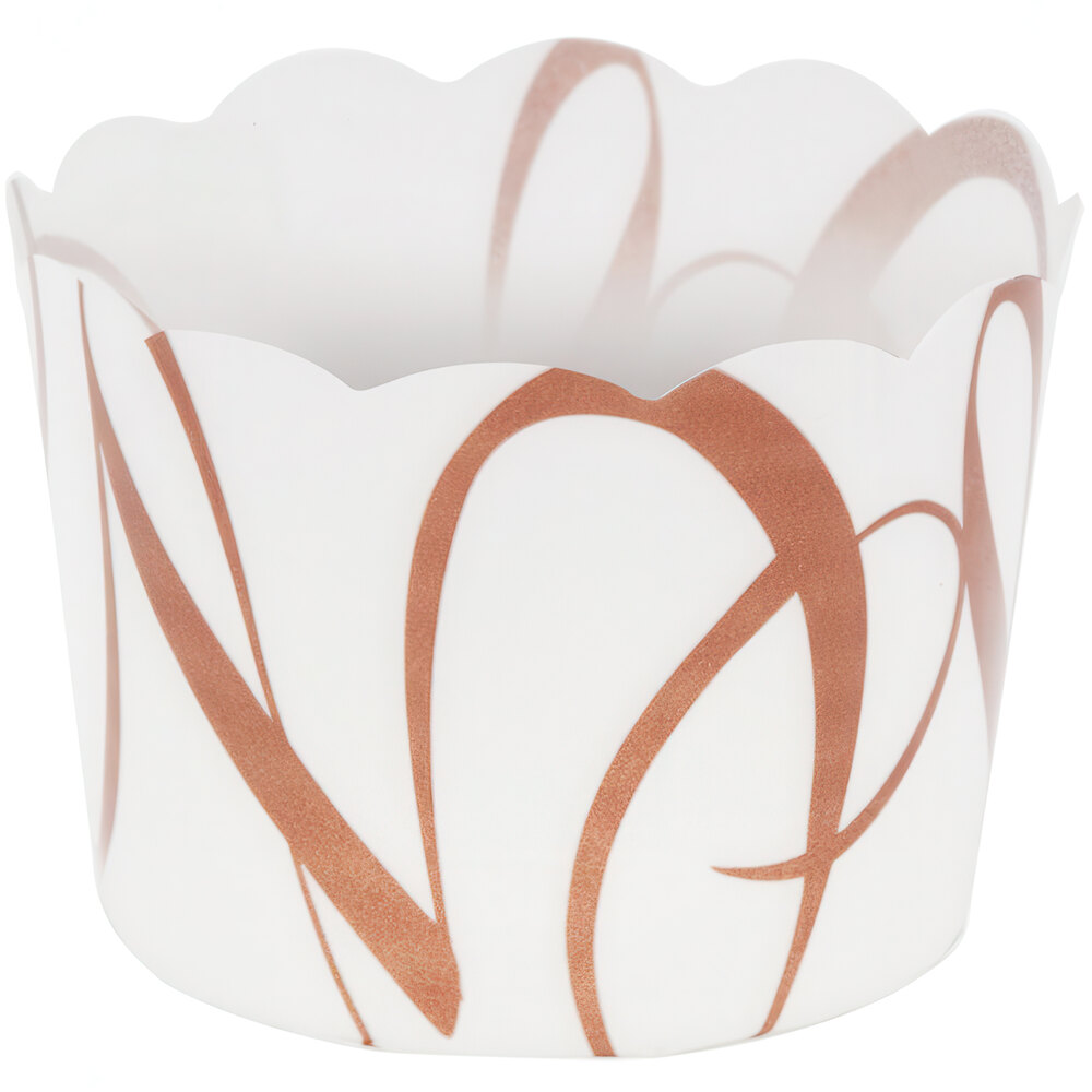 Welcome Home Brands 1 11/16" x 1 7/16" White and Brown Swirled Plastic Baking Cup - 1,500/Case