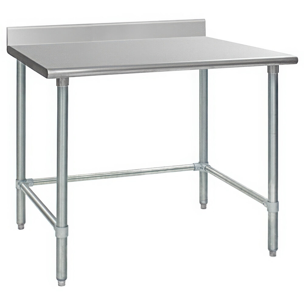 Eagle Group T2460STB-BS 24" x 60" Open Base Stainless Steel Commercial Work Table with 4 1/2" Backsplash