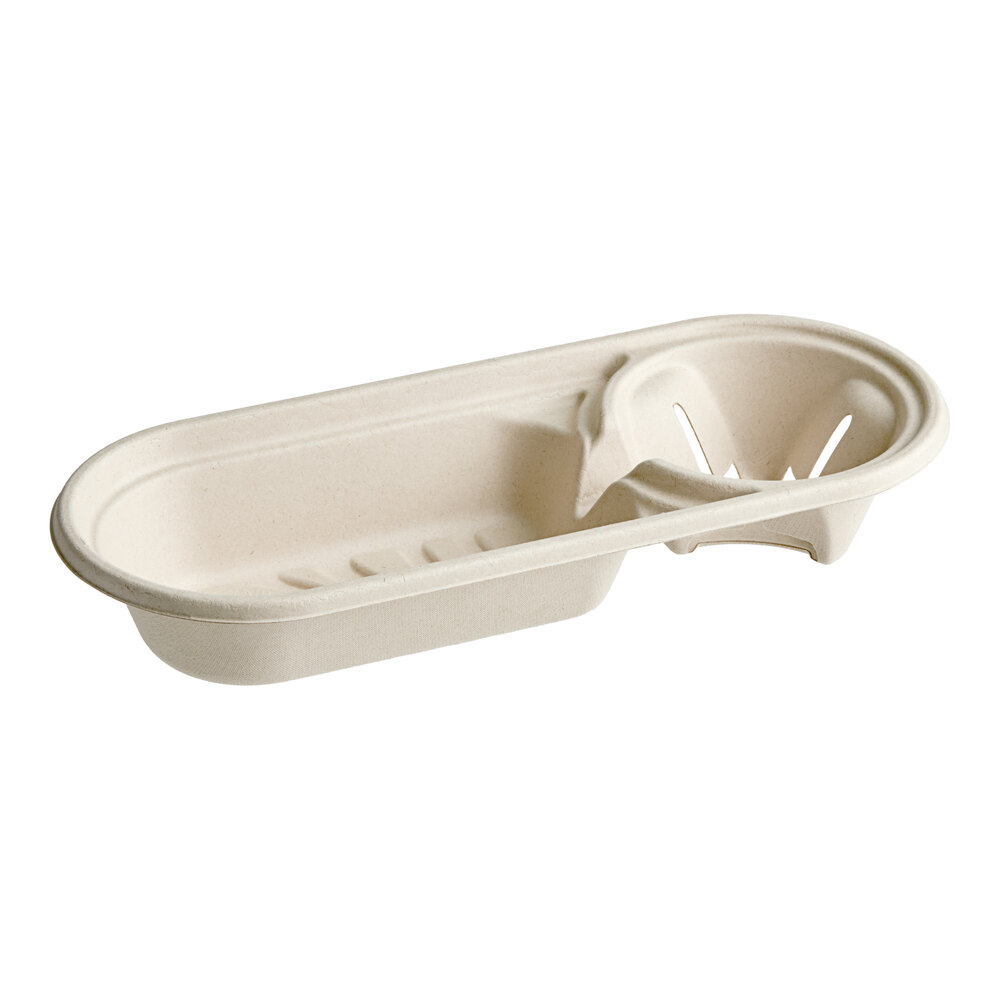 World Centric Compostable Fiber Tray with Cup Holder 13" x 5" - 300/Case