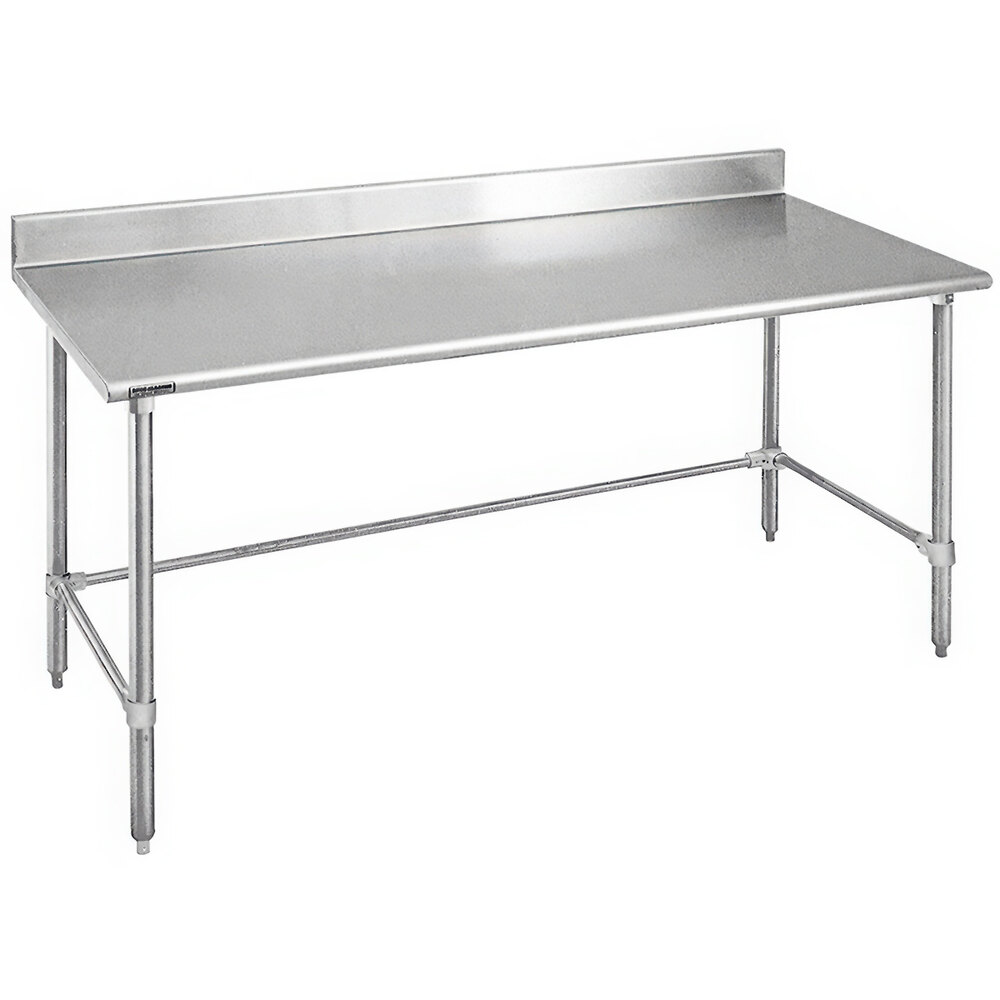 Eagle Group T2472GTB-BS 24" x 72" Open Base Stainless Steel Commercial Work Table with 4 1/2" Backsplash