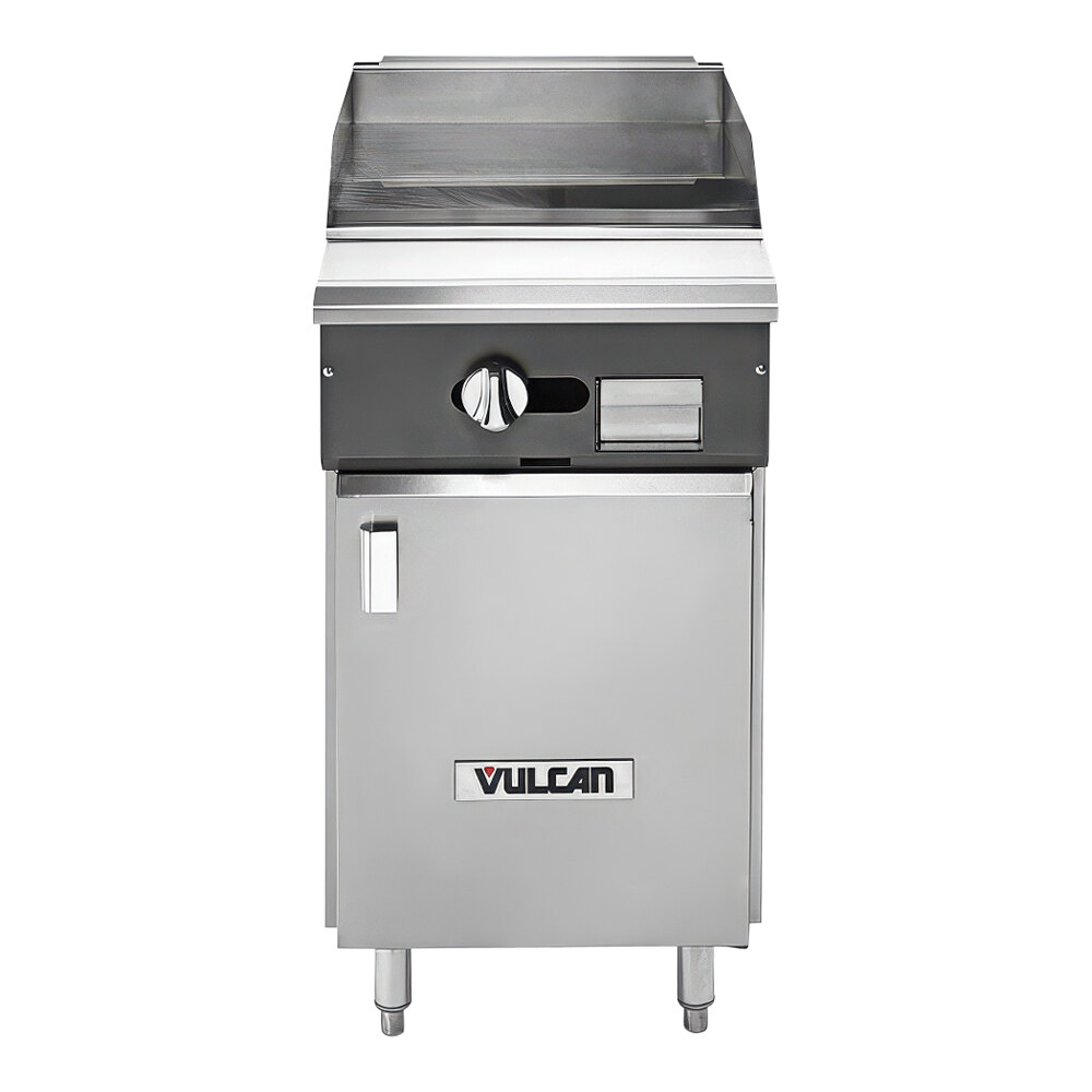 Vulcan VGM18B-LP V Series Liquid Propane 18" Heavy-Duty Manual Range with Griddle Top and Cabinet Base - 30,000 BTU