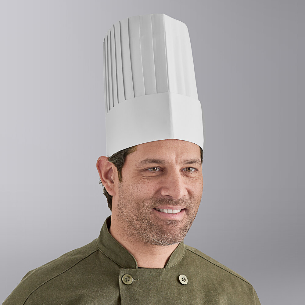 Choice 9" White Pleated Disposable Chef Hat, Flat Pack - 100/Case