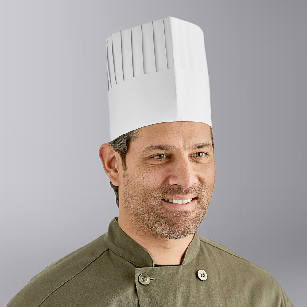 Choice 7" White Pleated Disposable Chef Hat, Flat Pack - 25/Case