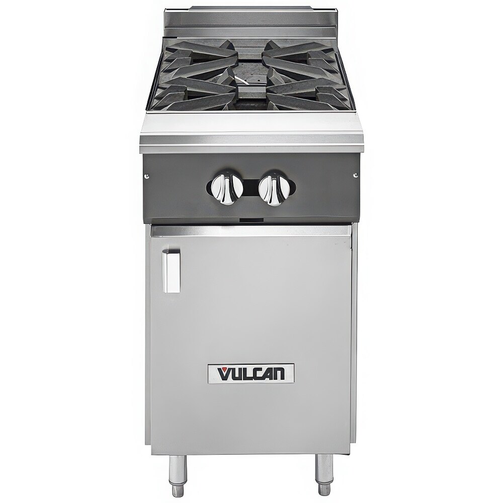 Vulcan V2B18B-NAT V Series Natural Gas 2 Burner 18" Heavy-Duty Range and Cabinet Base - 66,000 BTU