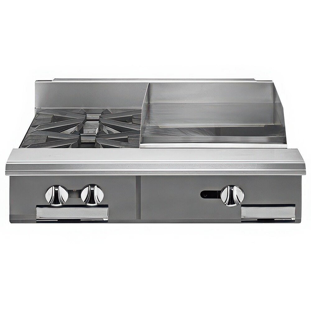 Vulcan V2BG18-NAT V Series Natural Gas 36" 2 Burner Modular Heavy-Duty Manual Range with 18" Right Side Griddle - 96,000 BTU