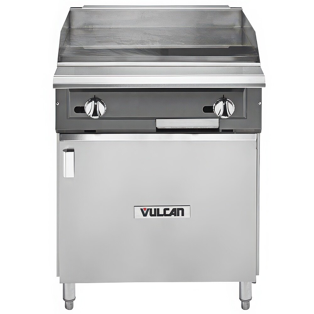 Vulcan VGM24B-NAT V Series Natural Gas 24" Heavy-Duty Manual Range with Griddle Top and Cabinet Base - 60,000 BTU